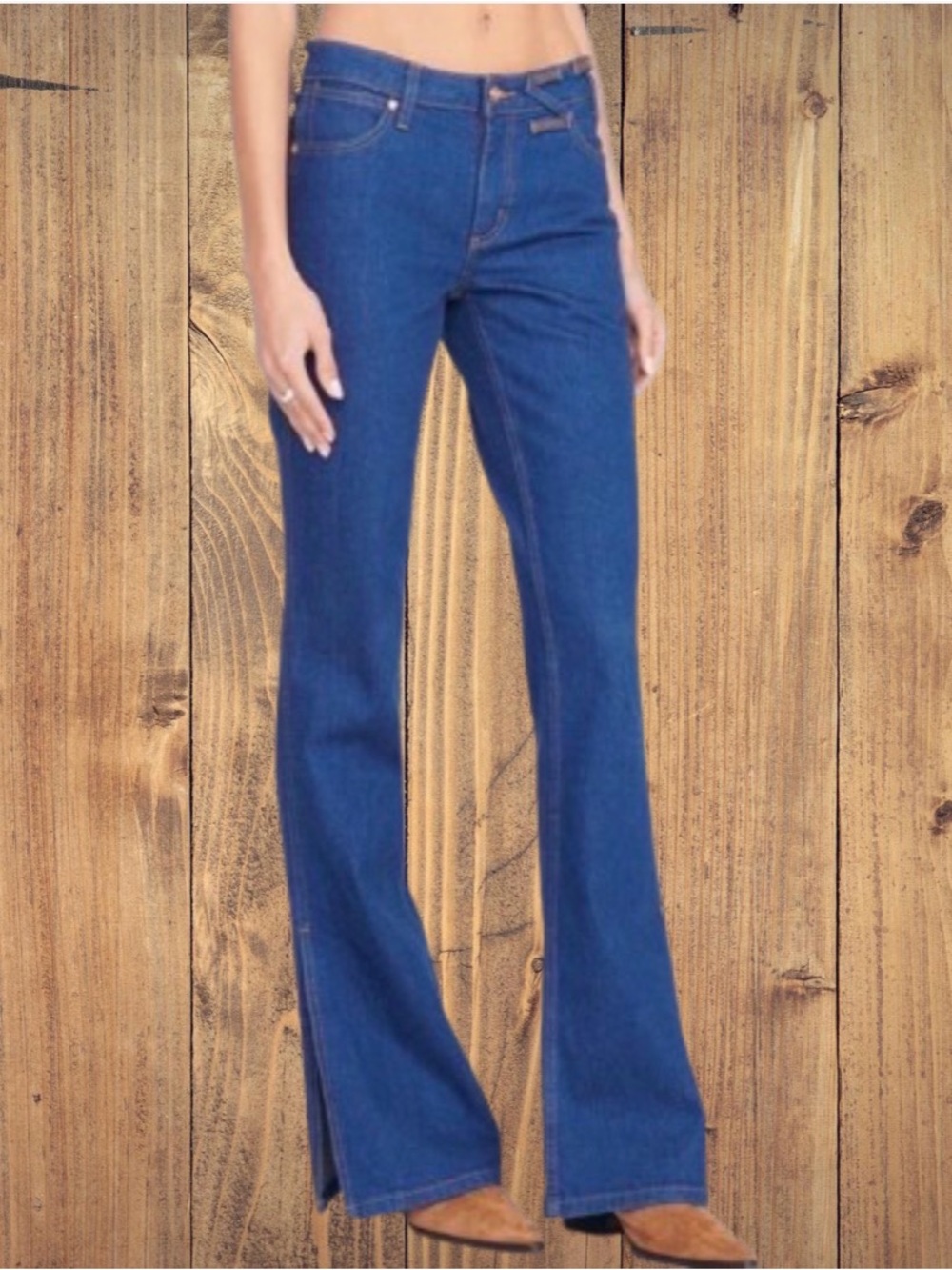 Wrangler + Staud Jeans The Bikini Jean Women’s Sz 33 X 34 Dark Blue Slits NWT